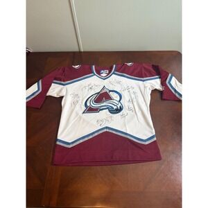 VTG Starter Colorado Avalanche Jersey Team Signed Autographs NHL Rare L/XL 90's